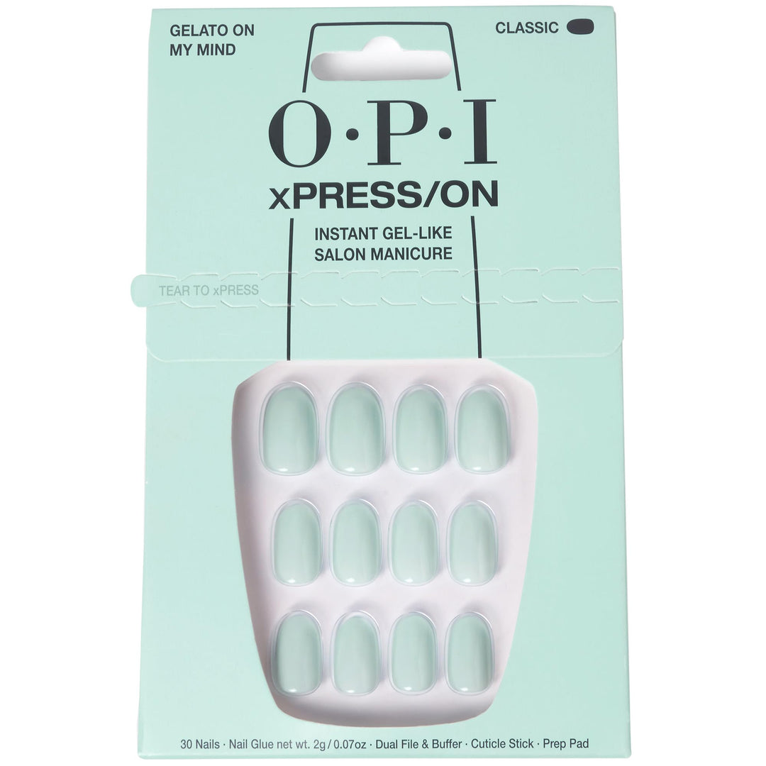 OPI xPRESS/ON Gelato on My Mind | Soft Blue Short Round Press On Nails | With Nail Glue | Long Lasting, Reusable, Non-damaging