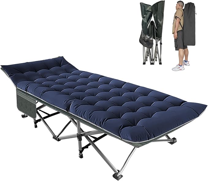 BIG RED Camping Cot, Folding Camping Cots for Adults Sleeping 1200D Double Layer Oxford Portable Folding Outdoor Cots for Camping W/Soft Pad Carry Bag for Home Office Nap Beach Travel