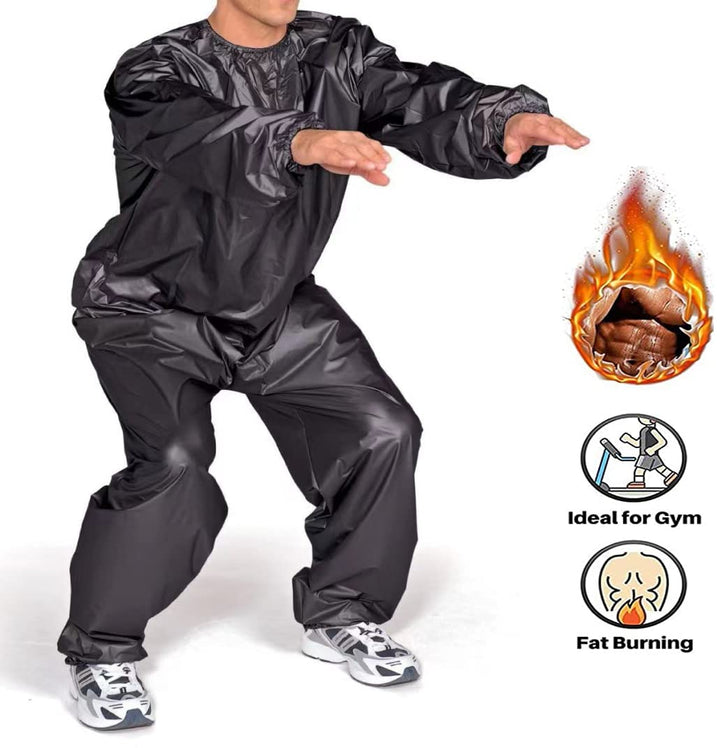 Heavy Duty Sauna Suit Men Women Weight Loss Exercise Slimming Gym Fitness Workout Anti-Rip Sweat Suit (Black, M)