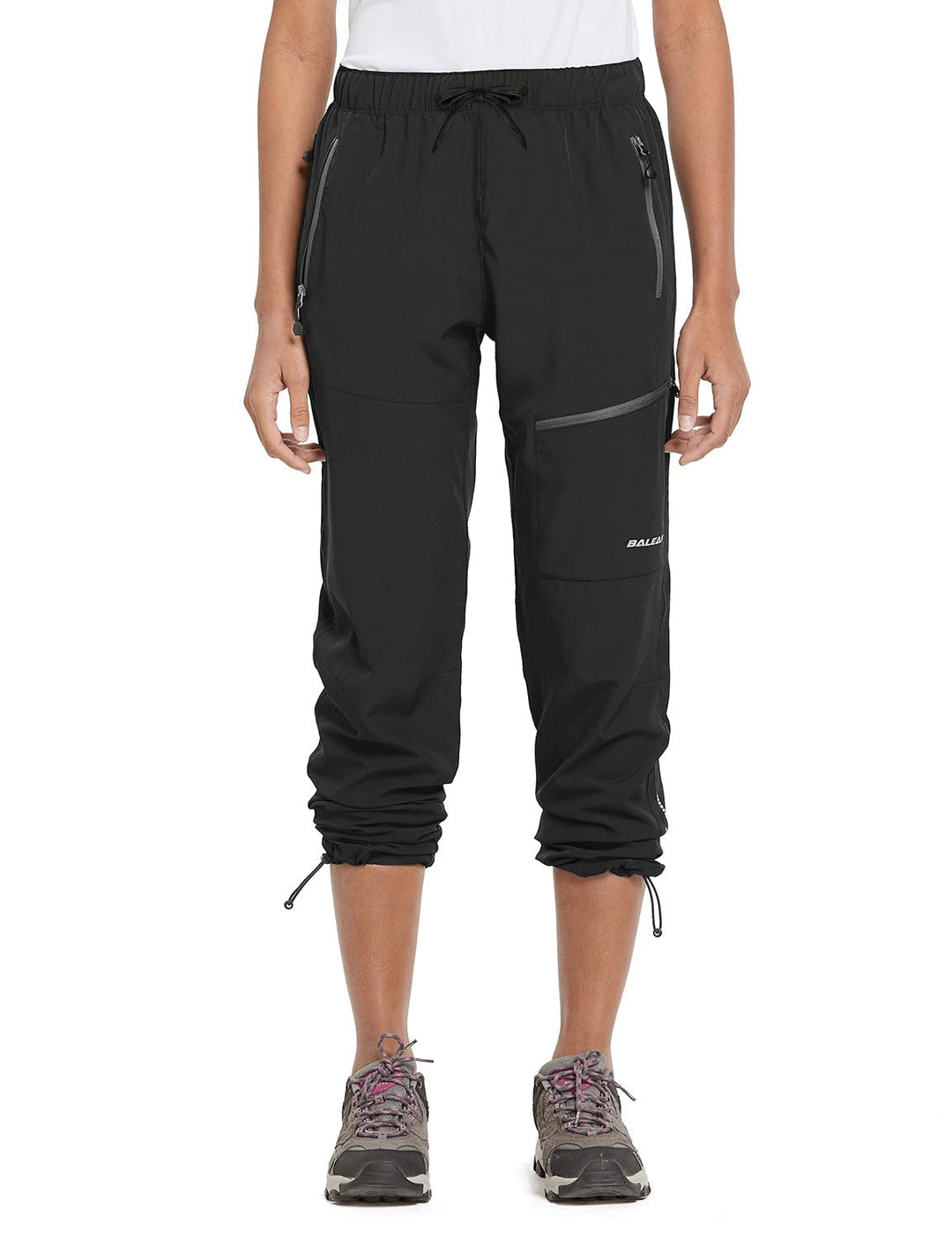 BALEAF Women's Petite Hiking Pants Lightweight Quick Dry Water Resistant Cargo Pants 27'' Inseam for All Seasons Black Size S