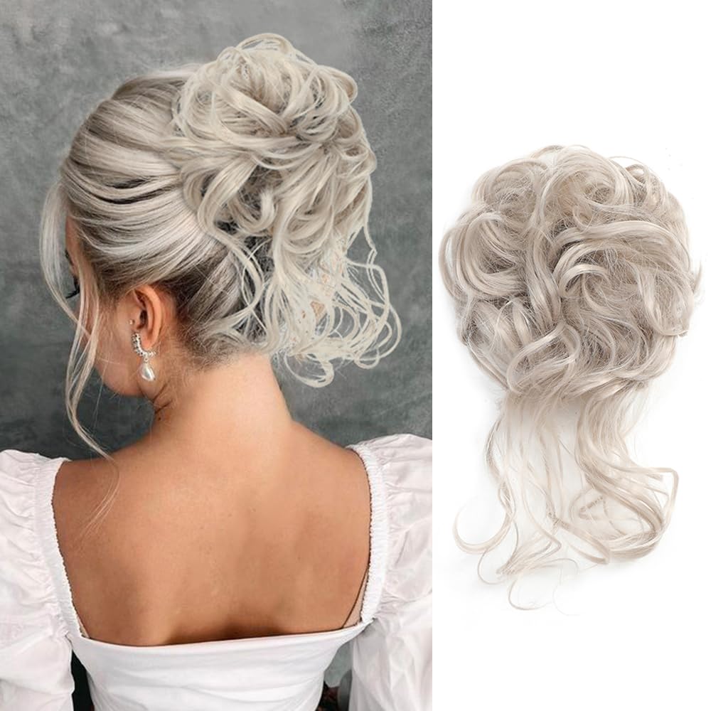Kethbe Messy Bun Hair Piece Tousled Updo Hair Buns Extension Elastic Hair Band Hair Pieces Curly Hair Bun Scrunchie For Women (F