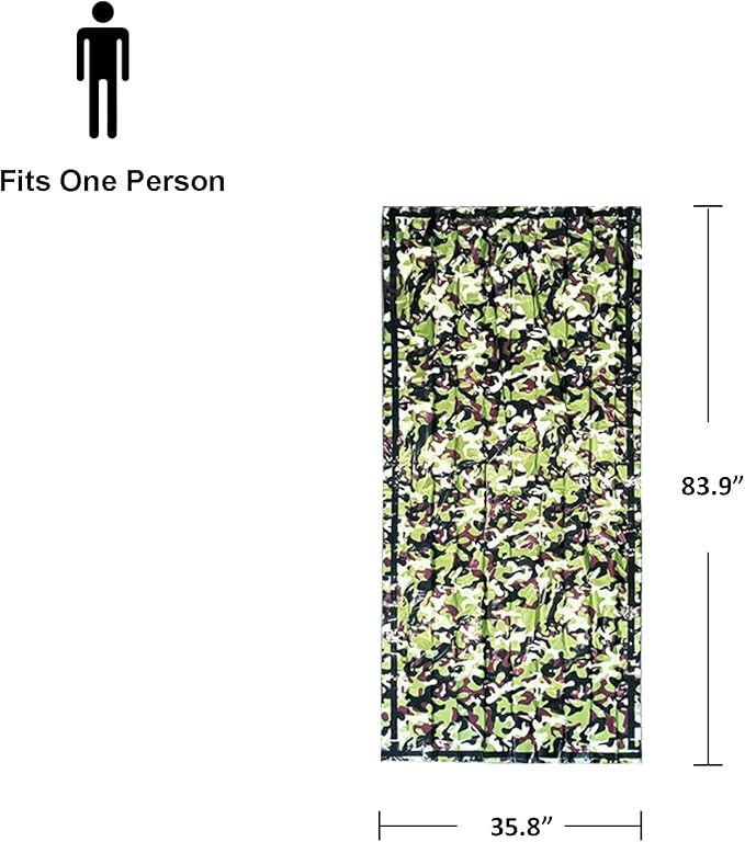 4 Pack Camo Emergency Sleeping Bags Survival Bivvy Sack with Whistles, Lightweight Portable Survival Gear for Outdoor Camping Hiking Keep Warm After Disasters (1PERSON)