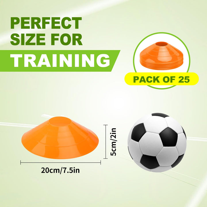 Ashsajkd(Set of 25 - Agility Soccer Cones with Carry Bag and for Football Cones for TrainingFootball, Basketball, Coaching, Agility Cones for Indoor and Outdoor Games (D-25 Pack Orange)