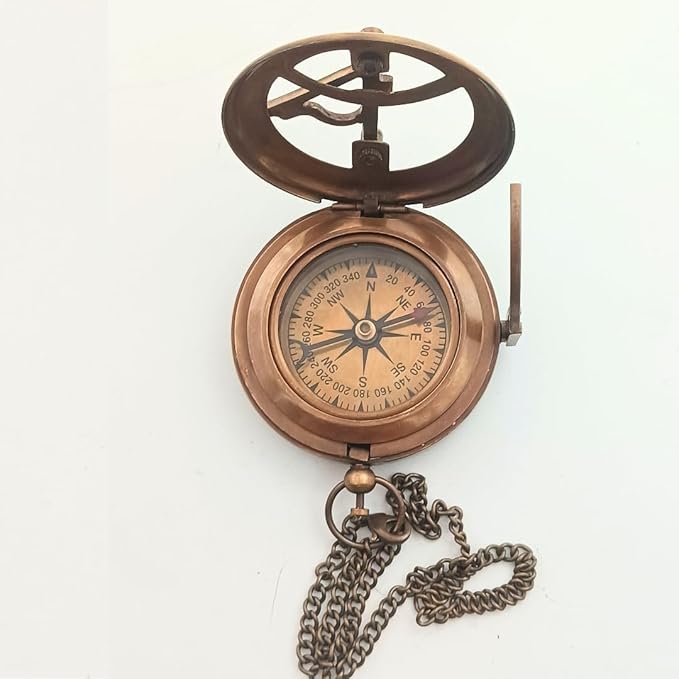 Behinde You Engraved Sundial Compass with Leather case. We Walk by Faith Not by Sight Corinthians 5:7 Compass. Personalized Brass Pocket Compass Gifts for Men, Him, Son