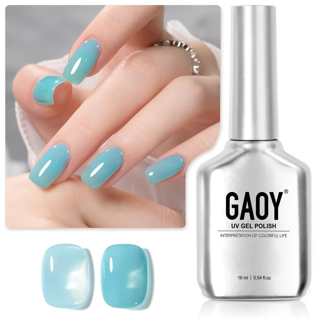 GAOY Jelly Gel Nail Polish, 16ml Sheer Blue Translucent Soak Off Gel Polish, UV Light Cure for Nail Art DIY, 2452 Azure Bliss