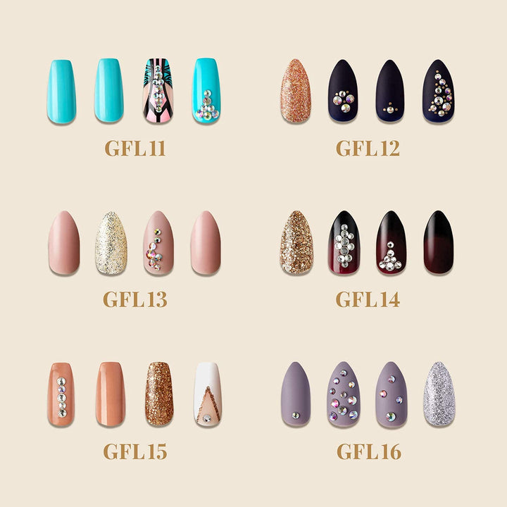 Halloween Nails Kiss Gold Finger Luxury Nail Lavishly Handcrafted with 3D Jewels 30 Long Design Nails/Pink Gel Glue 2ml / Manicure Stick Included (GFL13)