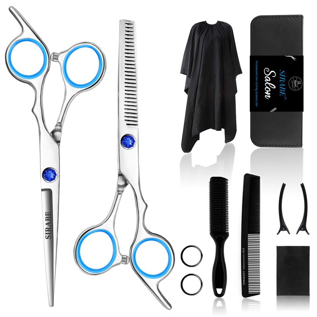Sirabe Hair Cutting Thinning Scissors Set 6'', Sapphire Professional Haircut Scissors Set Stainless Steel Barber Shears Kit For