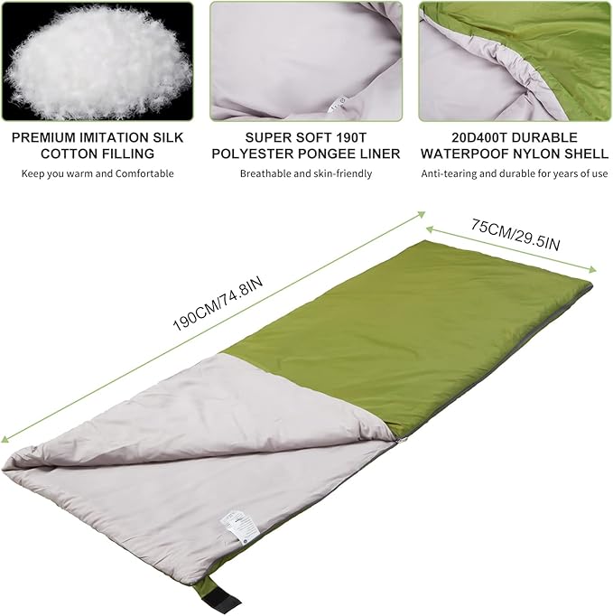 AGEMORE Ultralight Warm Weather Envelope Sleeping Bag, Lightweight Waterproof Compact Sleeping Bag, for Spring Summer & Fall, 75’’L X 30’’W Fit for Kids Teens Or Adults Outdoor Camping & Backpacking
