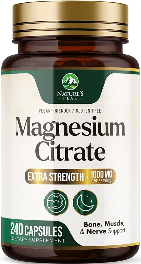 Magnesium Citrate Extra Strength 1000 mg - High Absorption Magnesium Supplement for Muscle, Bone, Nerve & Heart Health Support, Magnesio Vitamin Pills, Non-GMO, Nature's Premium Formula - 240 Capsules