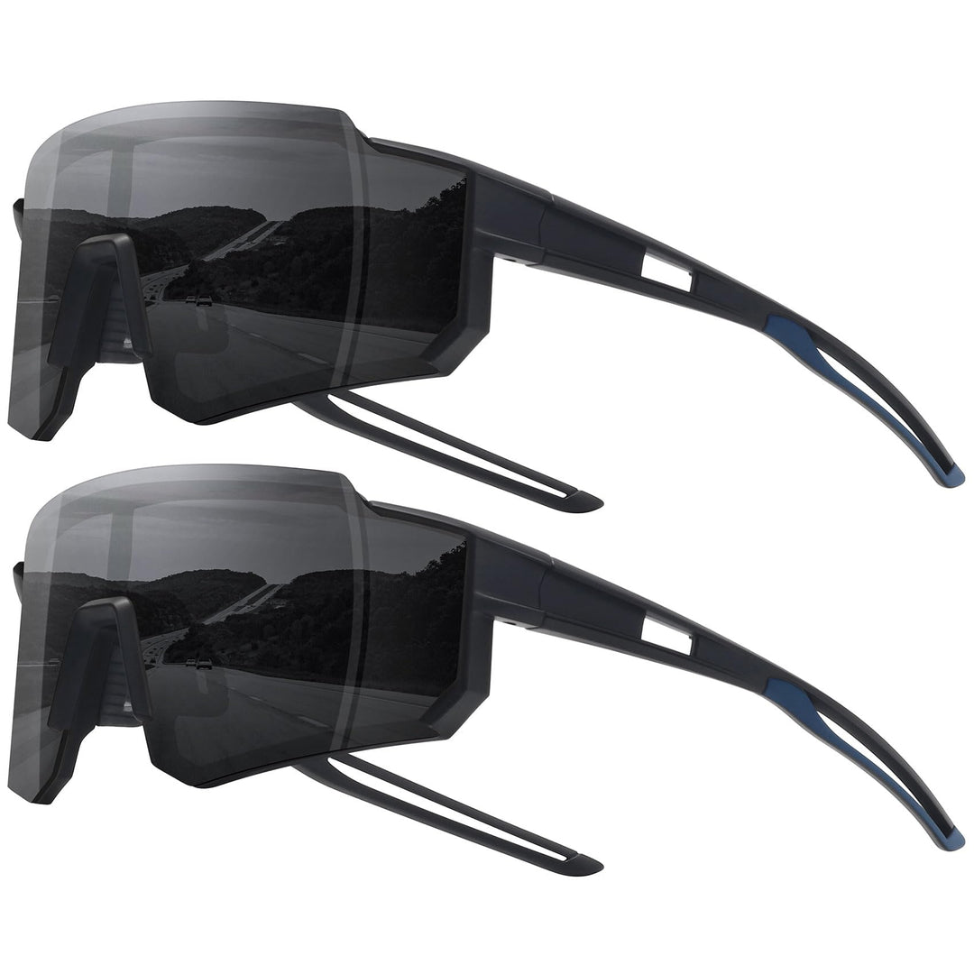 STORYCOAST Sports Running Sunglasses for Men Women Cycling Driving Fishing Bike Sunglasses Polarized UV400 Protection 2Pack Matte Black/Gray+Matte Black/Gray