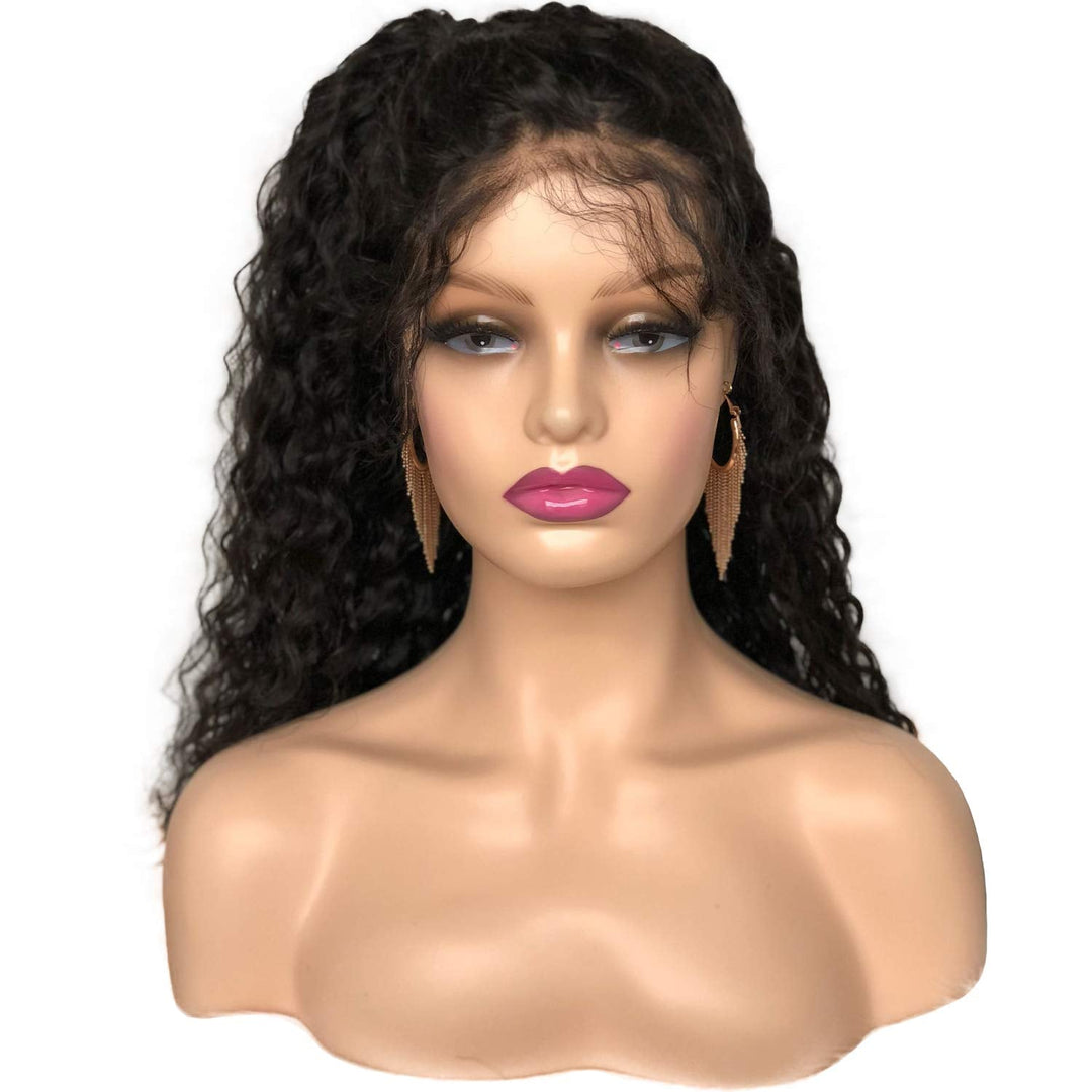 Voloria Realistic Female Mannequin Head with Shoulder Manikin PVC Head Bust Wig Head Stand with Makeup for Wigs Display Necklace Earrings Beige