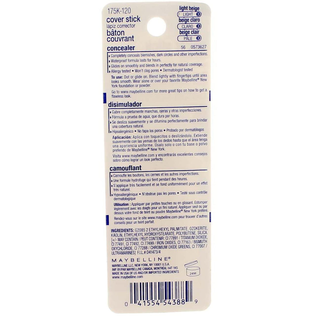 Maybelline Cover Stick Concealer, Light Beige [120], 0.16 oz
