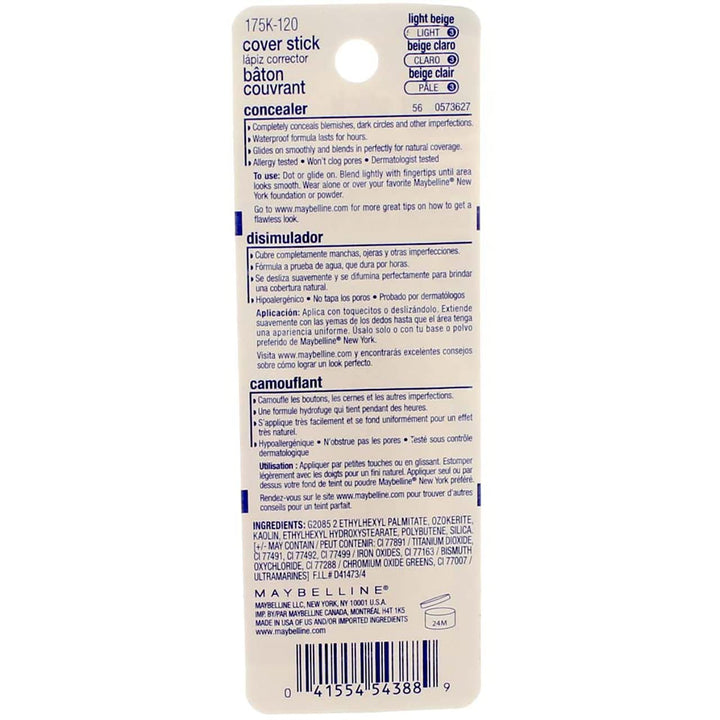 Maybelline Cover Stick Concealer, Light Beige [120], 0.16 oz