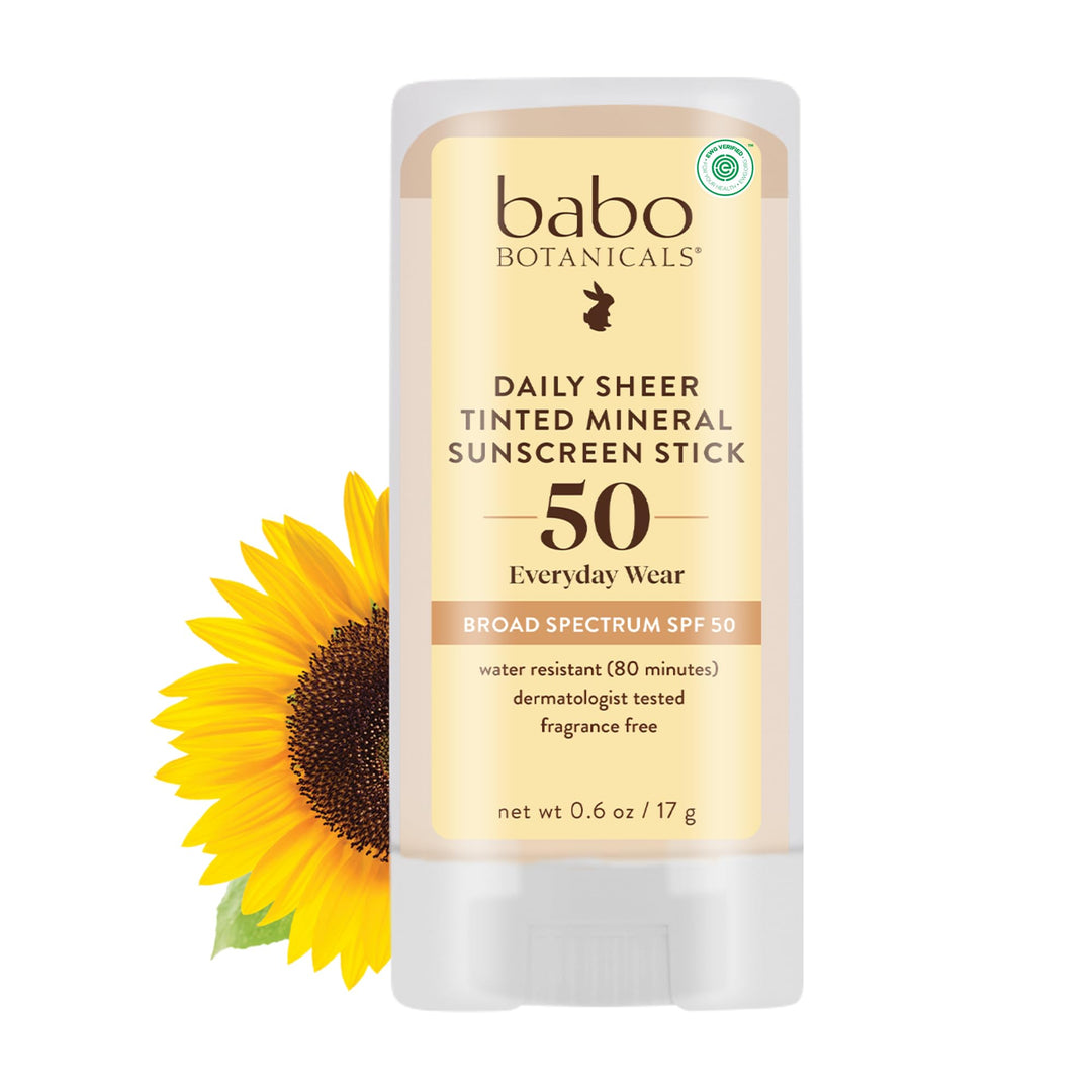 Babo Botanicals Daily Sheer Mineral Tinted Sunscreen Stick Spf50 - Natural Zinc Oxide - For Face - For All Ages - Ewg Verified -