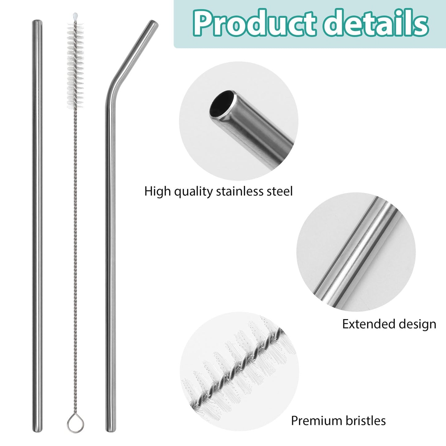 10 Pcs Metal Straw for Stanley Cup 40 oz with Straw Brush and Velvet Bag for Smoothie, Milkshake, Cocktail and Hot Drinks