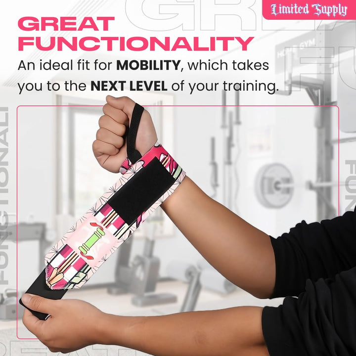 CROWN Anime Wrist Wraps Camo Lifting Straps 24" for Men and Women - 1 Pair Each, Gym Accessories Support Weightlifting, Powerlifting, Strength Training, and Improve Workout, Pink Nezku