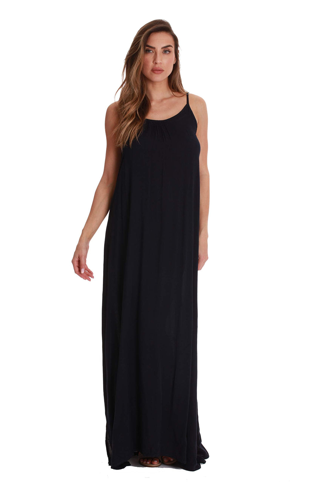Riviera Sun Solid Spaghetti Strap Dress 21889-BLK-L