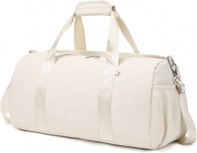 Dance Bag for Girls Ballet Bag Gym Bag Sports Travel Duffle Overnight Weekender Bag Water Resistant Yoga Bags with Shoes Compartment Beige