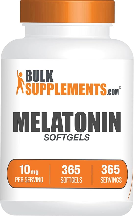BulkSupplements.com Melatonin 10 mg Softgels - Melatonin for Adults, Sleep Supplement - 10mg Melatonin per Serving, Gluten Free, 1 Softgel per Serving, 365 Count (Pack of 1)