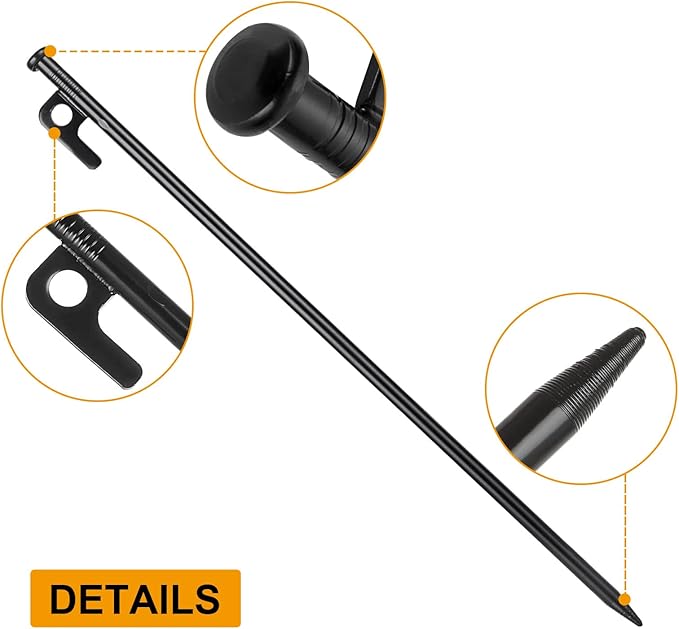 12 Pcs 16 Inch Tent Stakes Heavy Duty Metal Tent Pegs，Camping Steel Tent Stakes for Unbreakable and Inflexible Camping Backyard Rocky Ground