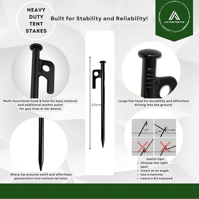 Adventfortis USA: 25 Piece Ultimate Summer Camping Essentials kit, Fully Equiped Tent Repair kit, Heavy Duty Tent Stakes, Multifunction Camping Hammer, Repair Patches.