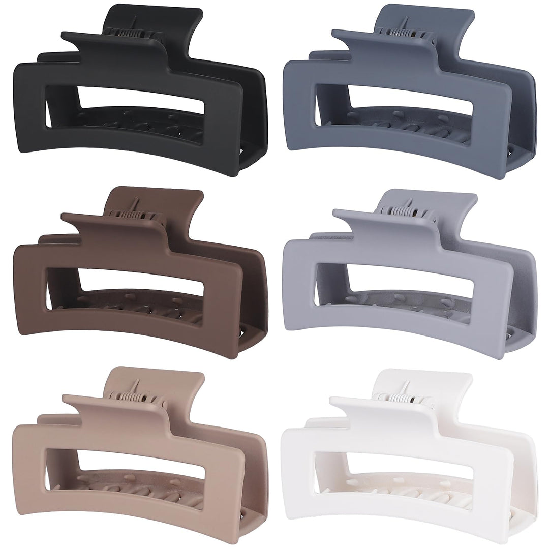 Sisiaipu 3.5 Inch Medium Hair Claw Clips 6 Pack for Women - Square Rectangle Banana Jaw Clips Accessories for Girls - Brown Grey