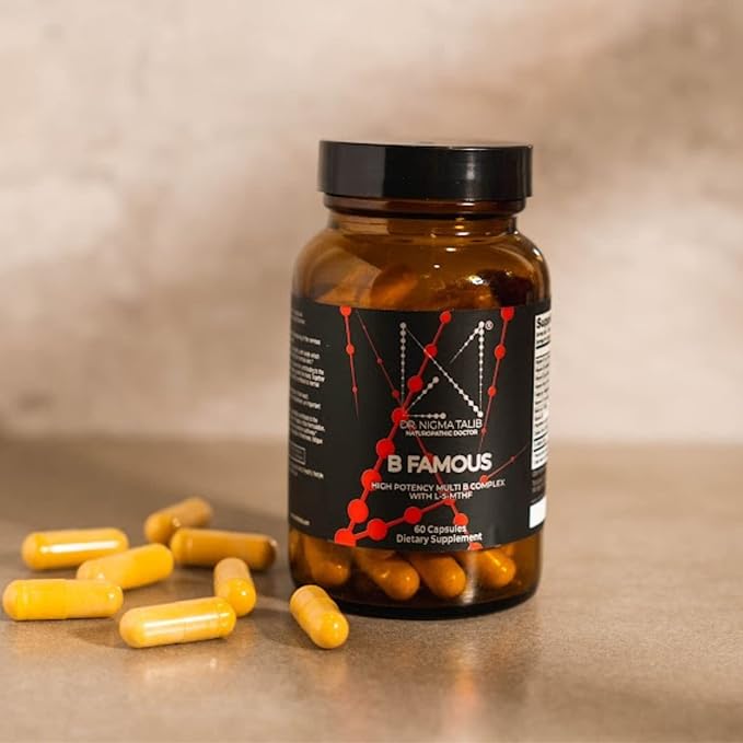 B Famous High Potency Multi B Vitamin Complex with L-5-MTHF for Nervous System and Digestive Health and Glowing Skin - 60 Capsules