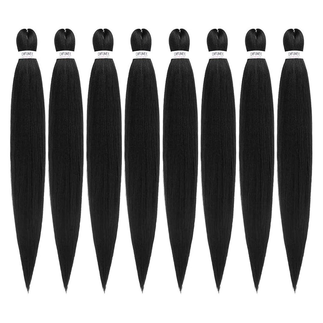DIFUNEE Pre-stretched Braiding Hair - 36 Inch 8 Packs Natural Black Super Long Braiding Hair For Twist or Box Braids, Yaki Texture Hot Water Setting Synthetic Braiding Hair Extensions (36 Inch, 1B-8P)