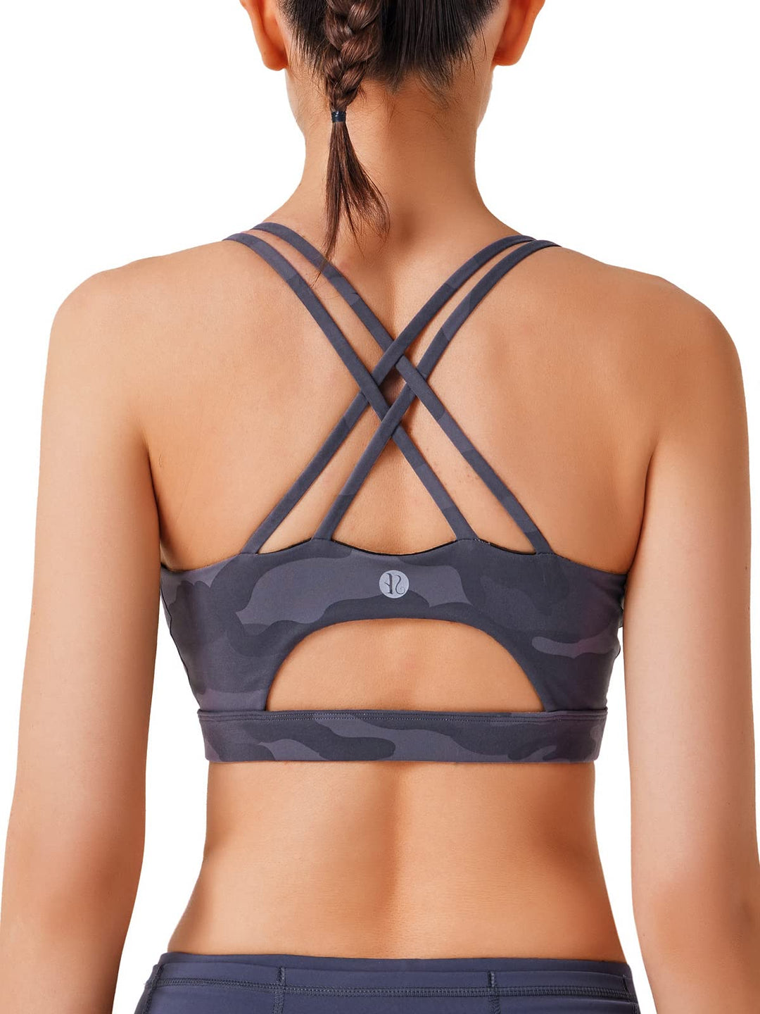 RUNNING GIRL Strappy Sports Bra for Women, Sexy Crisscross Back Medium Support Yoga Bra with Removable Cups (WX2354 Camouflage Black, XS)