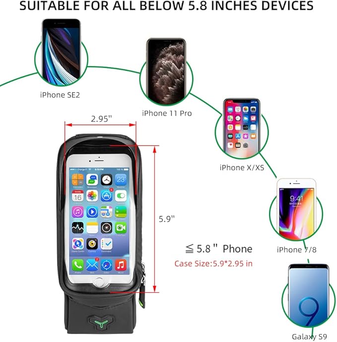 ROCKBROS Bike Phone Mount Bag Waterproof Bike Phone Front Frame Bag Cell Phone Holder Bag for Bicycle Phone Bag Case compatible with iPhone X XS 7 8 Plus under 5.8"