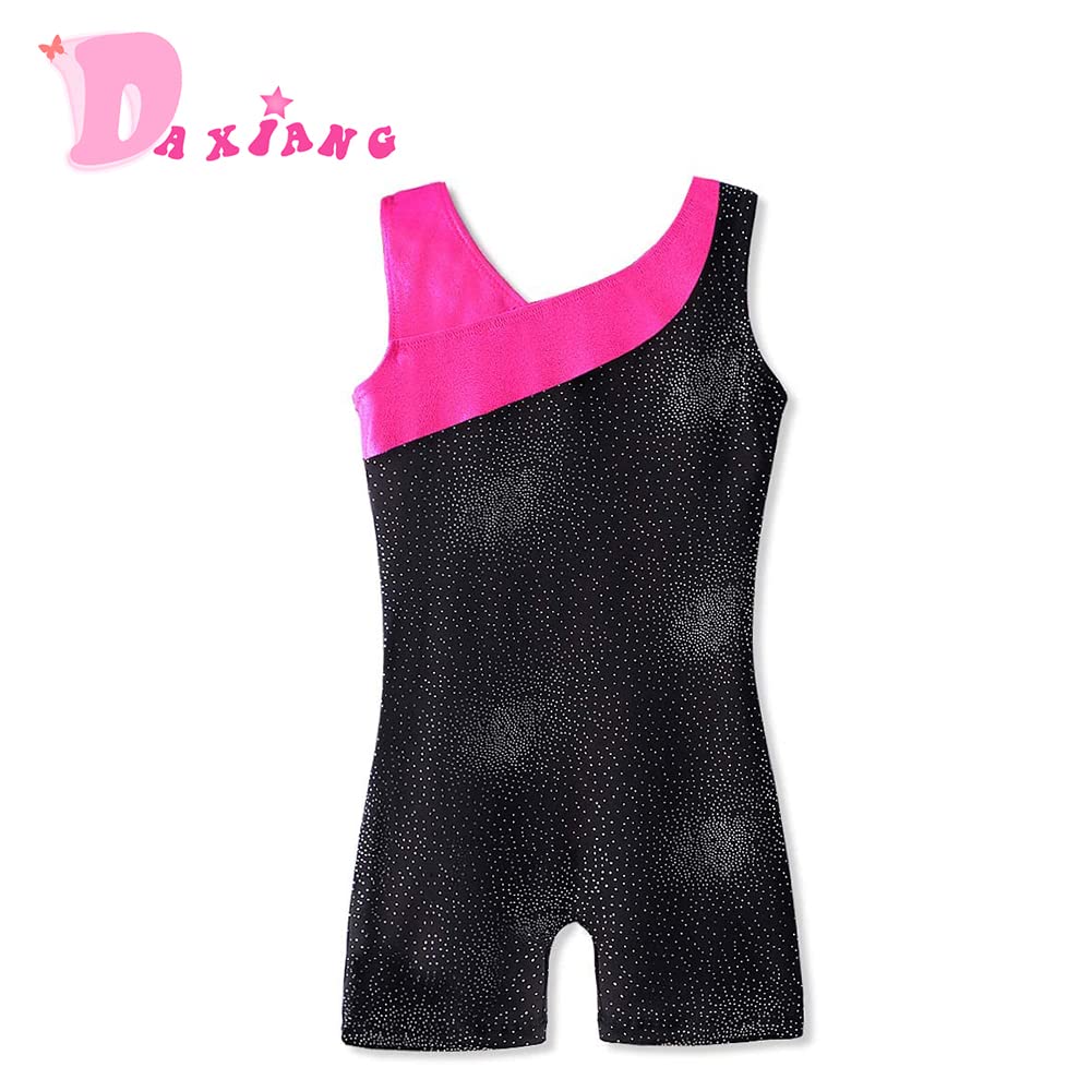 DAXIANG Gymnastics Leotards for Girls Gymnastics Outfit Black Shorts Dance Unitard Hot Blue Pink Stars 3-4Y