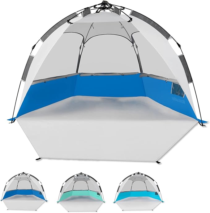 Beach Tent Pop Up Shade, Instant Beach Tents Sun Shelter with UPF 50+ UV Protection, Lightweight & Easy Setup Tent 2-6 Person