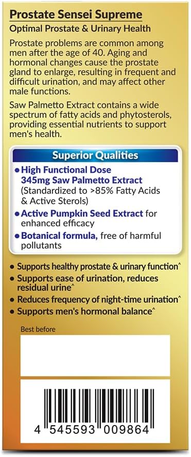 AFC Japan Prostate Sensei Supreme – Saw Palmetto Supplement for Men with Fatty Acids & Sterols – Supports Urinary Flow, Bladder Function, Hair Health – Natural Prostate Support Formula, 2 Month Supply