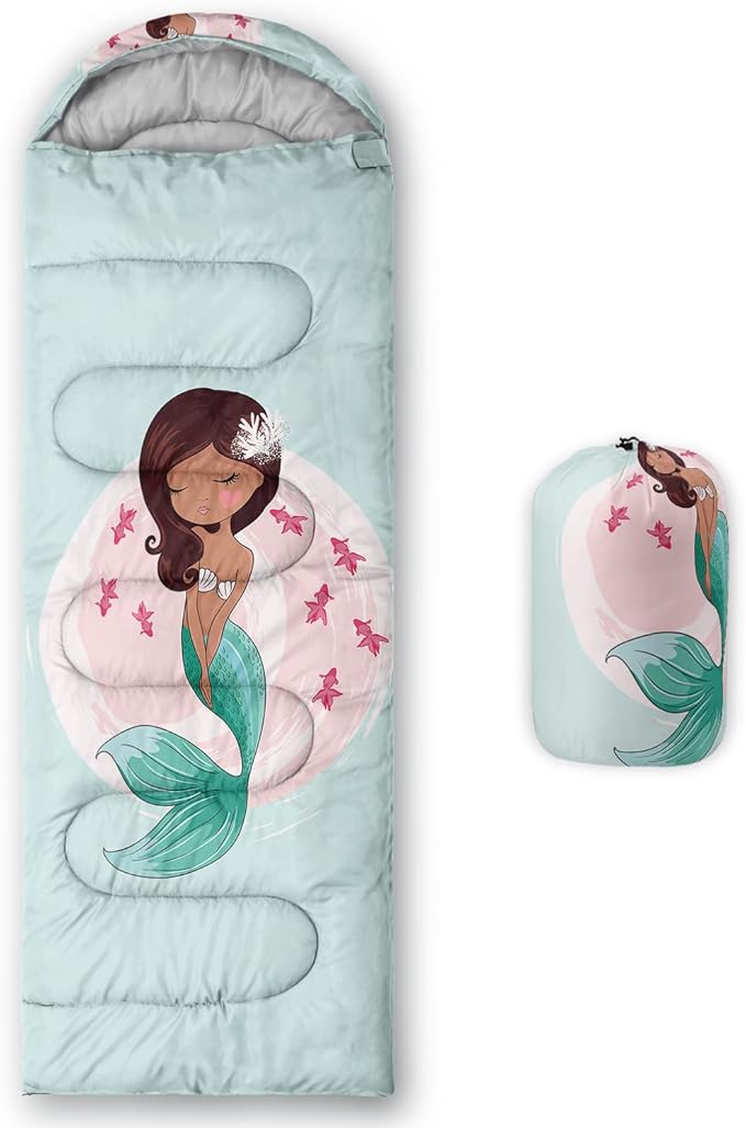 AILONEN Cartoon Fox Camping Sleeping Bag for Boys Girls Adults,Lightweight & Waterproof,3 Season Warm & Cold Weather,Portable,Kawaii Fox Printed Sleeping Bag,Traveling,Camping,Hiking