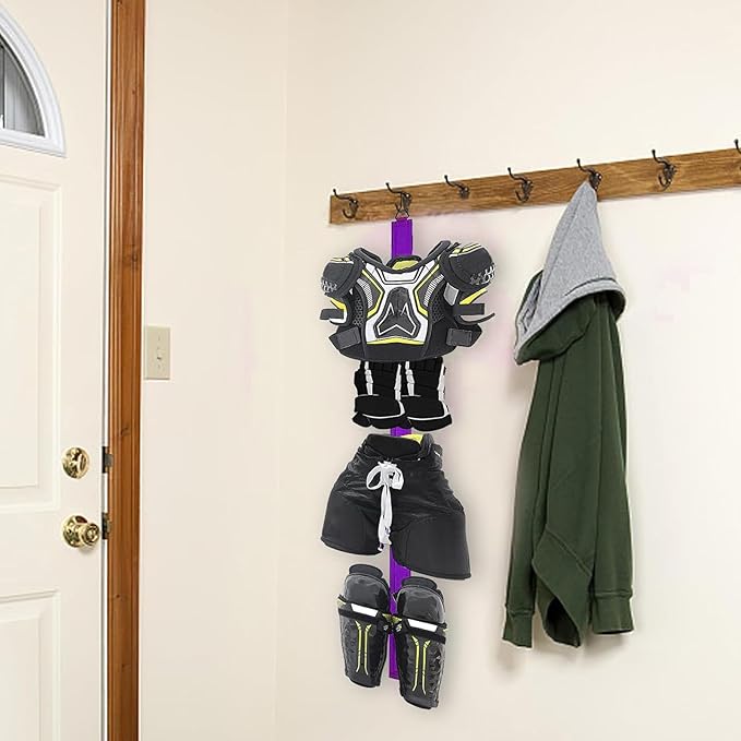 Hockey Hanger Portable Hanging Dryig Rack Hockey Gifts for Home and Outdoor Using in Ice Hockey Skating Football Camping Fishing 5 Hooks (Purple)