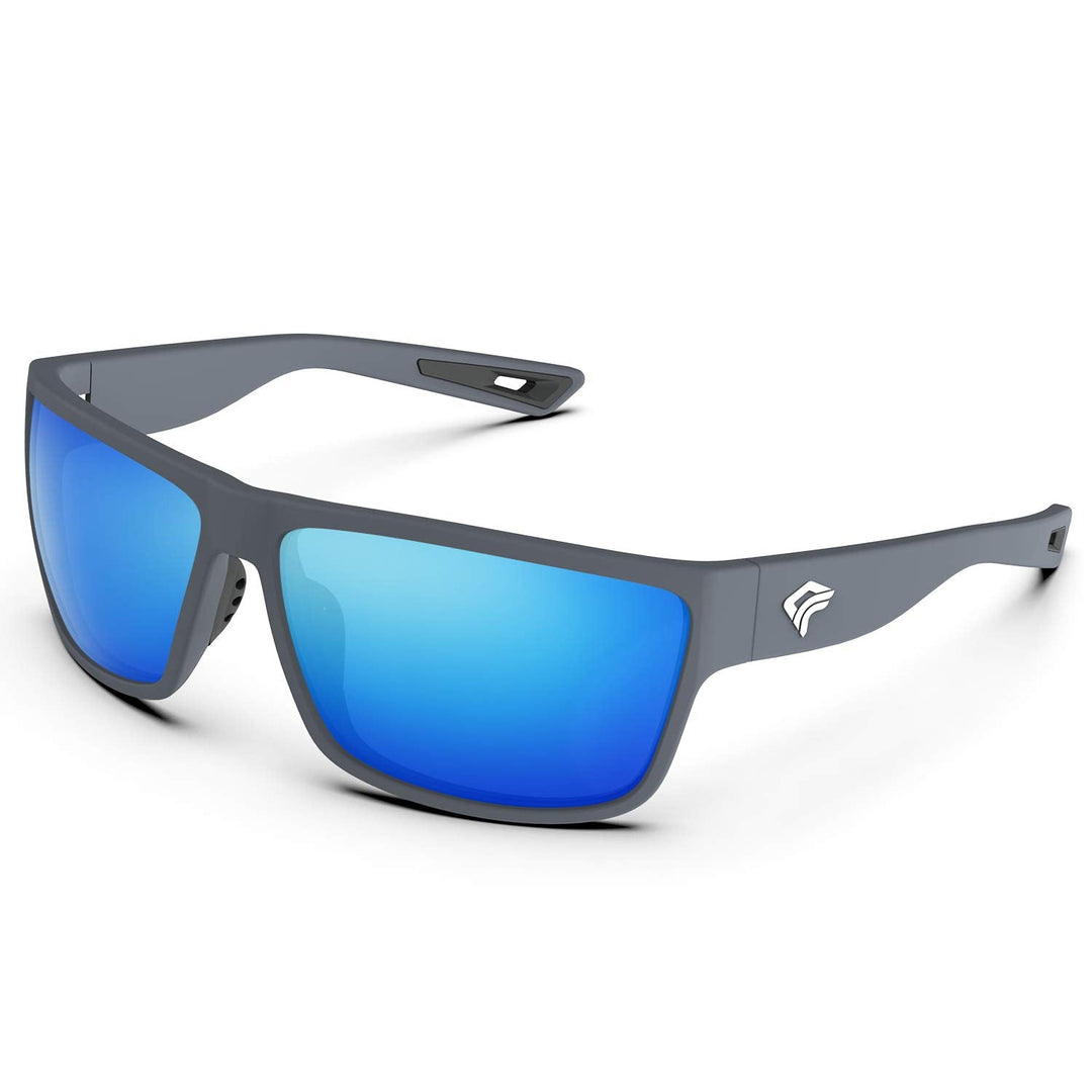 TOREGE Polarized Sports Sunglasses for Men and Women Cycling Running Golf Fishing Sunglasses TR26 (Matte Grey Frame & Ice Blue Lens)