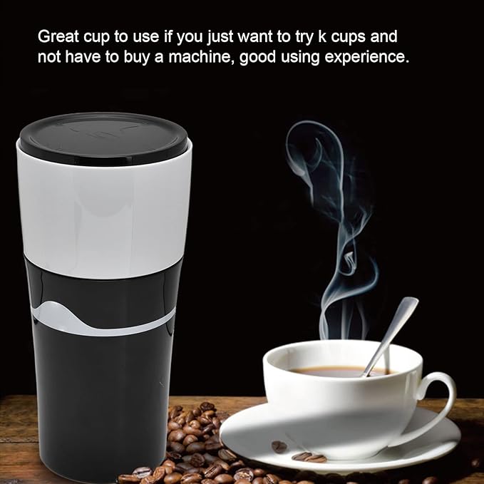 450ml Portable Drip Coffee Travel Mug, Side Leakage Proof Sharing Cup Lid Drip Coffee Machine with 3 Capsules for K Cup Capsules (Black White)