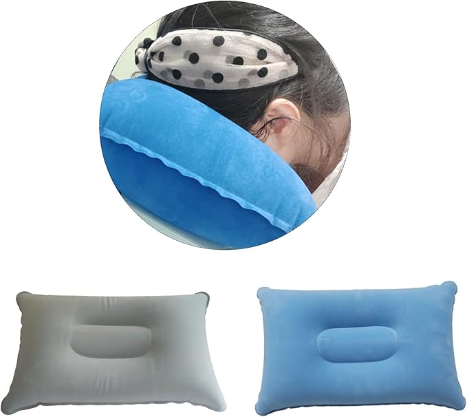 2 Pack Squared Flocked Fabric Air Pillow,Ultralight Inflatable Pillow for Hiking,Outdoor Sport,Camping,Traveling,Neck/Lumbar Support (Grey Light-Blue)