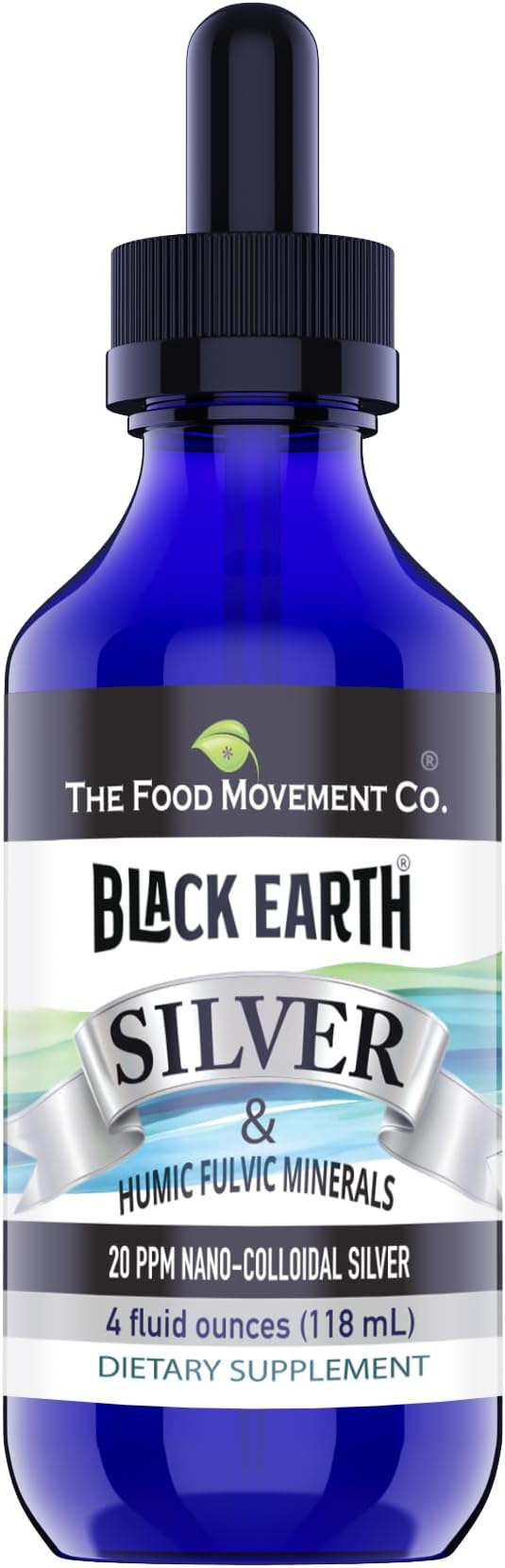 The Food Movement Black Earth Silver with Humic Fulvic Acids, Trace Minerals for Immune Support, Detox, Gut Health – 8 fl oz Liquid Drops Supplement