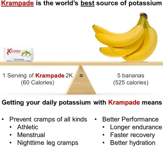 Original Reduced Sugar 2K - 2000 mg Potassium Electrolyte Powder Drink Mix | Cramp Relief - Hydration - Increased Performance | Lemon Lime - 20 Single Serving Packets