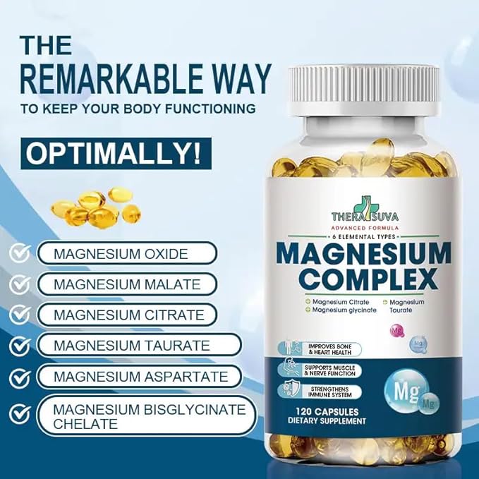 High Absorption Magnesium Complex | 6 Element Magnesium Complex for Muscle, Bone & Nerve Health - 120 Softgel Capsules, 60 Day Supply