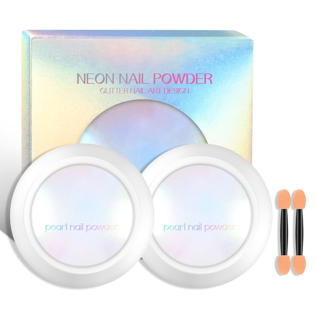 Ownest 2Pcs Neon Iridescent Chrome Nail Powder,Mermaid Chrome Nail Powder Symphony Shell Nail Powder,Mermaid Pearl Magic Nail Po