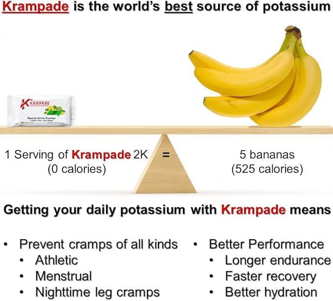 Electrolytes Powder Potassium Supplement - 2000 mg K+, >2X More Than Coconut Water | Cramp Relief and Prevention | Hydration Powder Packets