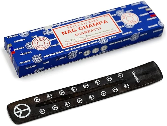 TRUMIRI Incense Stick Holder Bundle with Satya Sai Baba Nagchampa 100g Incense Sticks - Pack of 1 (Approx 100 Sticks)