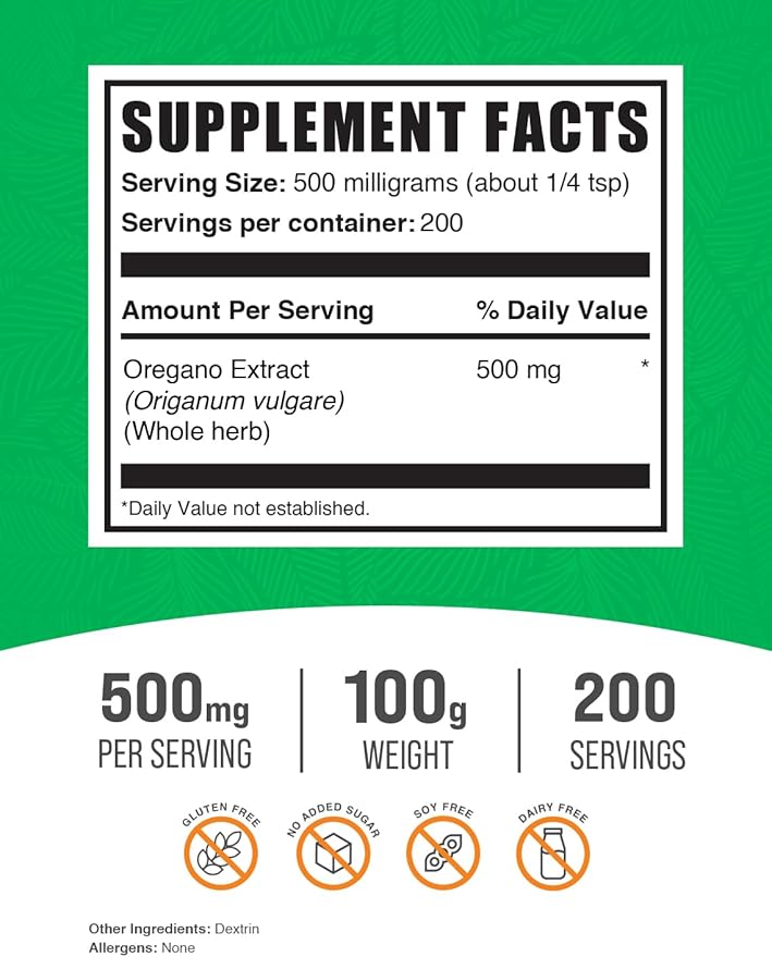 BulkSupplements.com Oregano Extract Powder - Oregano Supplement, Herbal Extract Supplement, from Oregano Herb - Gluten Free, 500mg per Serving, 100g (3.5 oz) (Pack of 1)