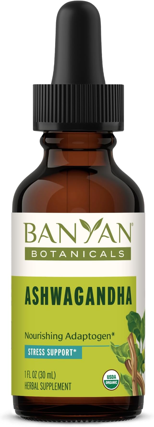 Banyan Botanicals Organic Ashwagandha Liquid Extract – Fast-Acting Herbal Ashwagandha Drops ­­– for Balanced Energy and Calm* – 1 fl oz – Non GMO Sustainably Sourced Vegan
