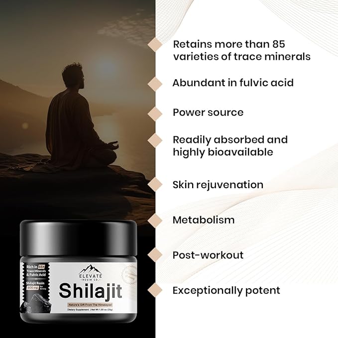 Pure Himalayan Shilajit Resin - Organic and Natural, 600mg High Potency with Over 85 Trace Minerals and Fulvic Acid for Enhanced Energy and Immune Support, 30 Grams (Single Pack)