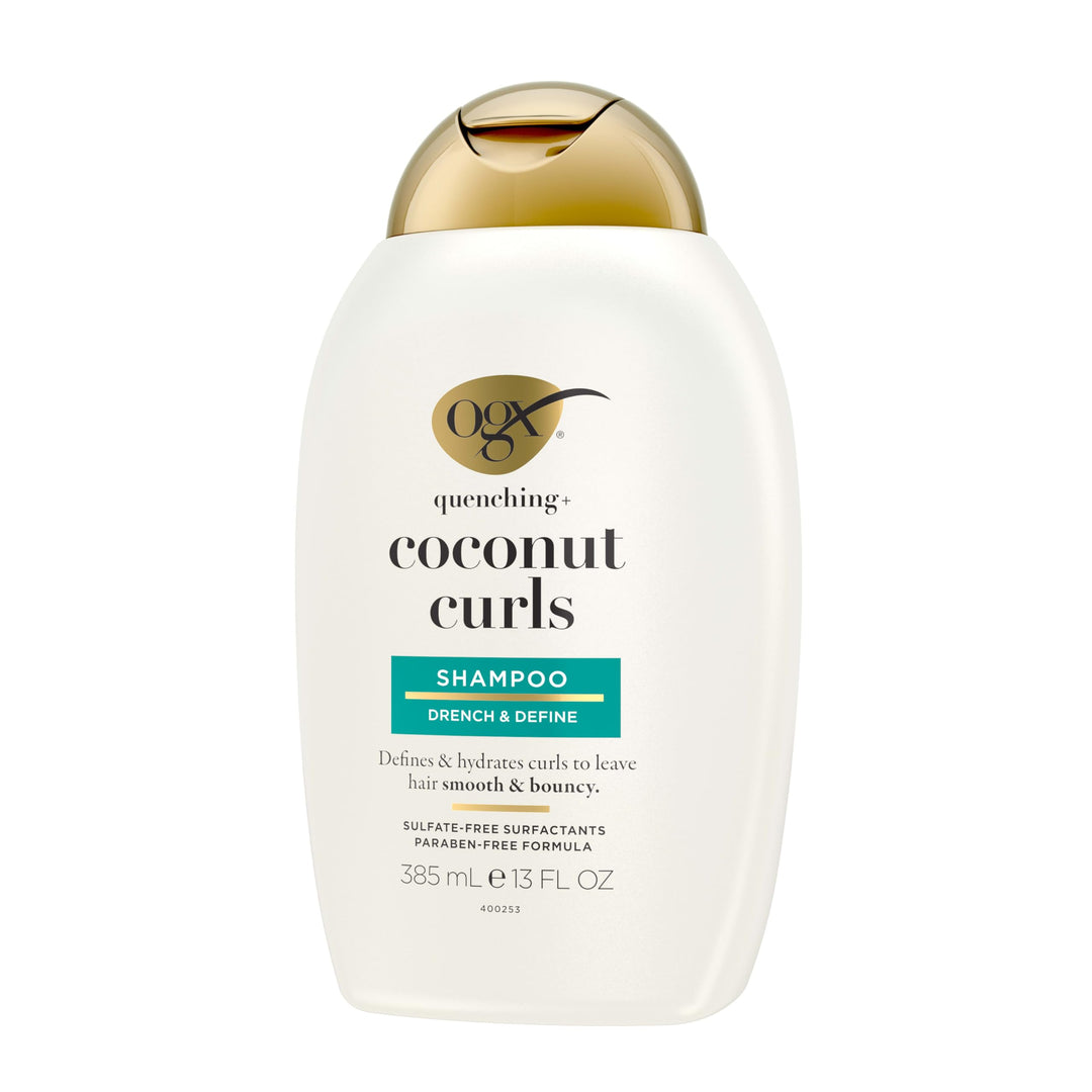 OGX Quenching + Coconut, Curl-Defining Shampoo, Hydrating & Nourishing Curly Hair Shampoo with Coconut Oil, Citrus Oil & Honey, Paraben, Sulfate-Free Surfactants, 13 floz