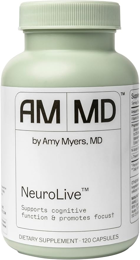 Amy Myers MD NeuroLive - Brain Cell Membrane Supplement - Aid Brain Tissue Health with Vitamin B6 & Ginkgo - Support Supplement for Healthy Vasculature & Blood Flow - 120 Capsules (60 Servings)