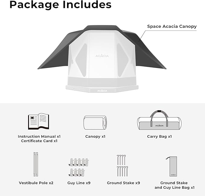 ACACIA Canopy 2-3 Person for Space Acacia Camping System, PU2000 Waterproof Camping Tarp for 4 Season Camping, UPF50+ Sunproof Tent Tarp with 2 Telescoping Poles, Carry Bag, Moonstone